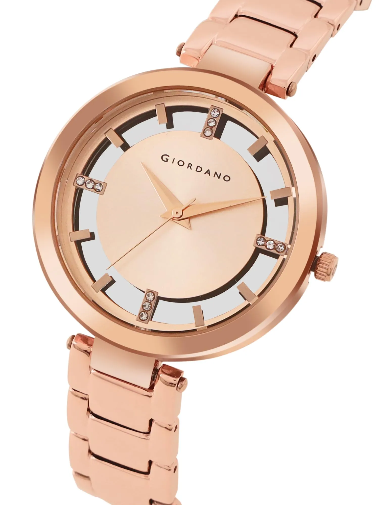 Giordano Analog Stylish | Trendy Wrist Watch for Women Water Resistant Fashion with See Through Classy Dial and Rosegold Strap|Compliment Your Look|Ideal Gift for|Ladies|Girls - GD4207