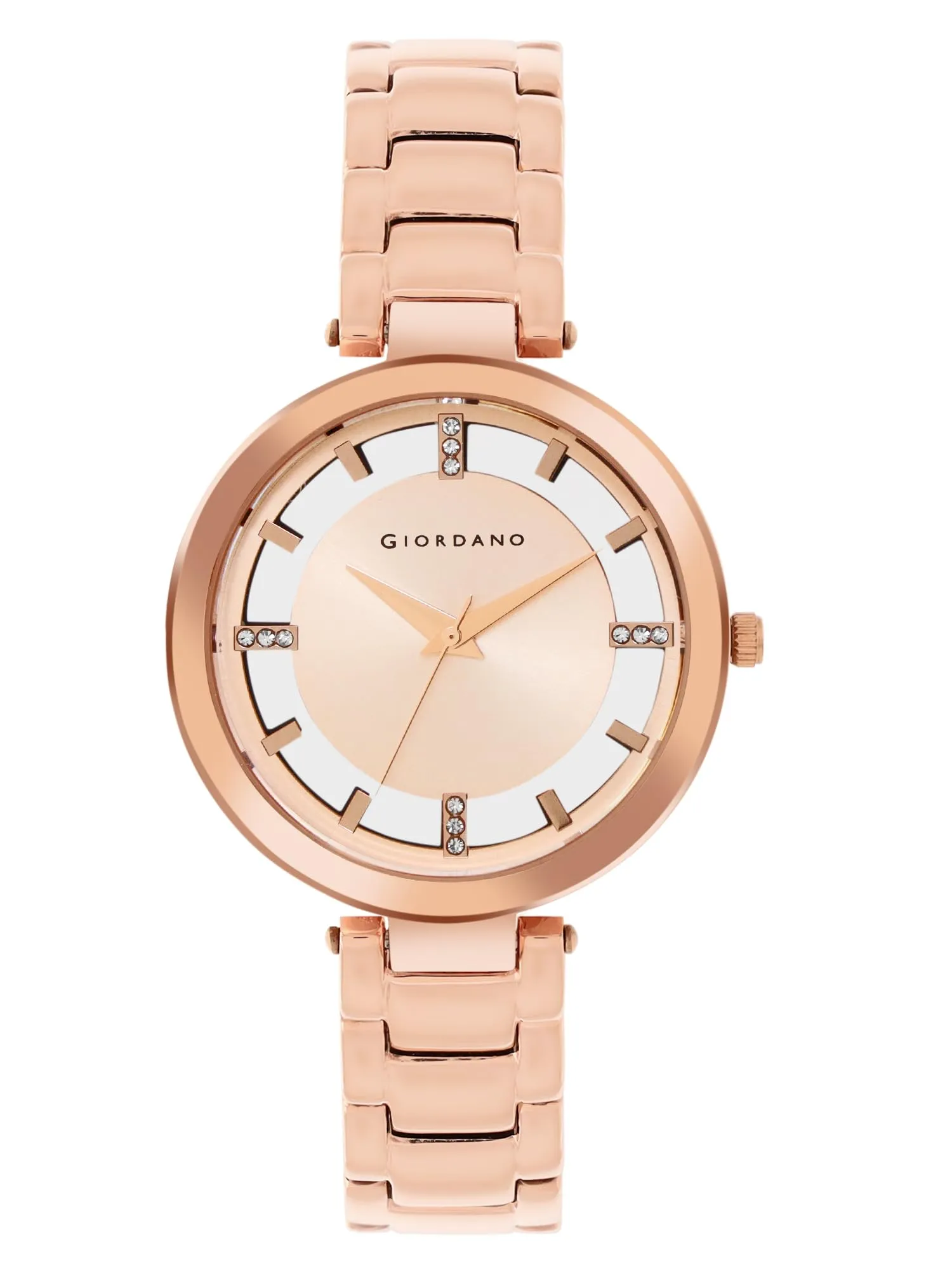 Giordano Analog Stylish | Trendy Wrist Watch for Women Water Resistant Fashion with See Through Classy Dial and Rosegold Strap|Compliment Your Look|Ideal Gift for|Ladies|Girls - GD4207