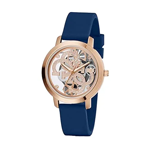 GUESS Womens 36 mm Quattro Clear Rose Gold Dial Silicone Analog Watch - GW0452L1