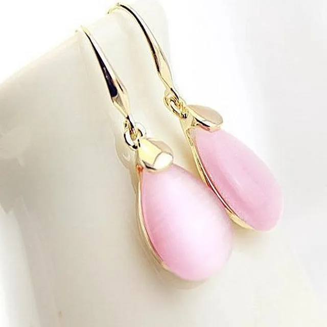 High Quality Gold Color Waterdrop-Shape Drop Earrings Clear Moonstone Opal Rose Crystal Earrings Women Fine Jewelry Wholesale