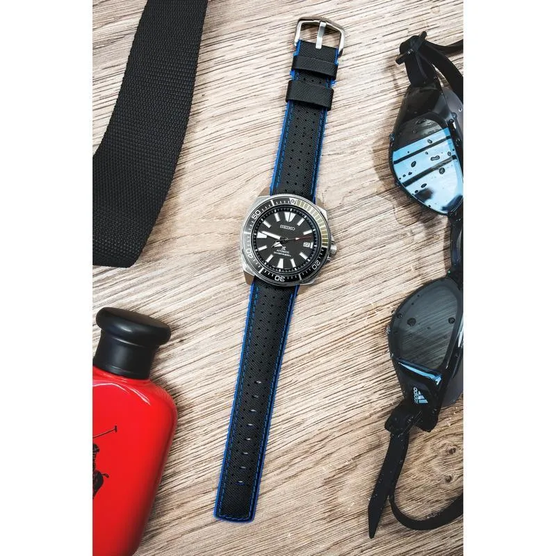 Hirsch ROBBY Sailcloth Effect Performance Watch Strap in BLACK / BLUE