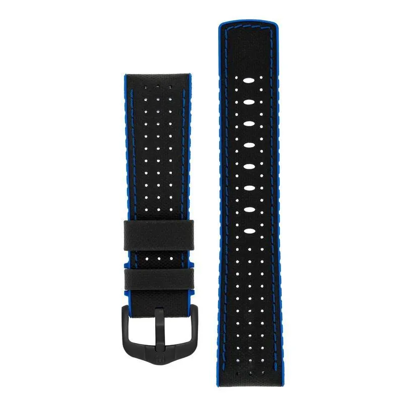 Hirsch ROBBY Sailcloth Effect Performance Watch Strap in BLACK / BLUE