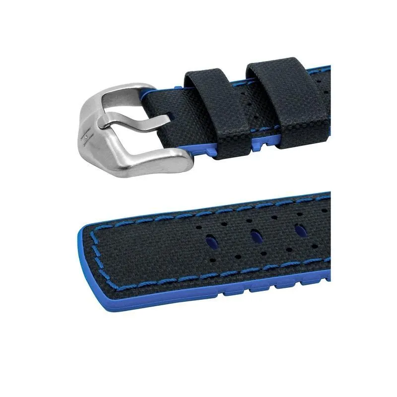 Hirsch ROBBY Sailcloth Effect Performance Watch Strap in BLACK / BLUE