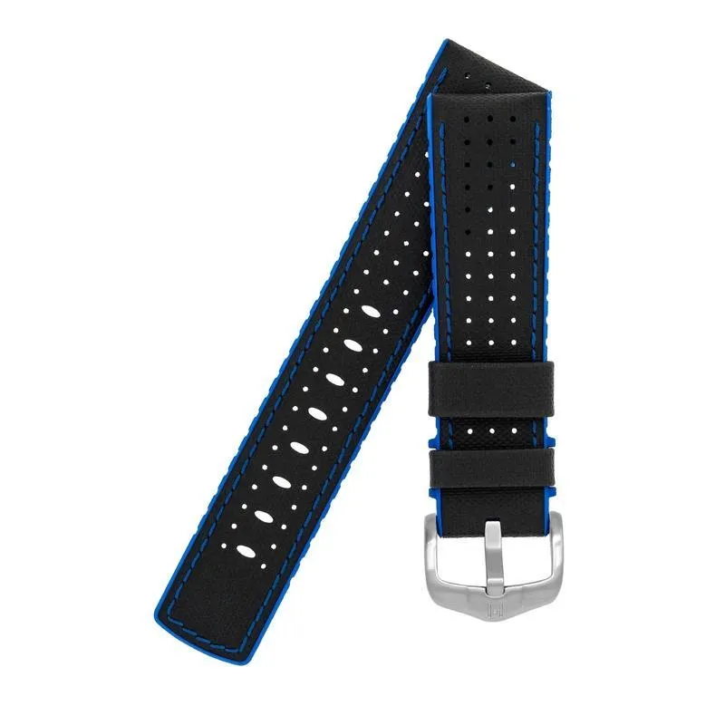 Hirsch ROBBY Sailcloth Effect Performance Watch Strap in BLACK / BLUE