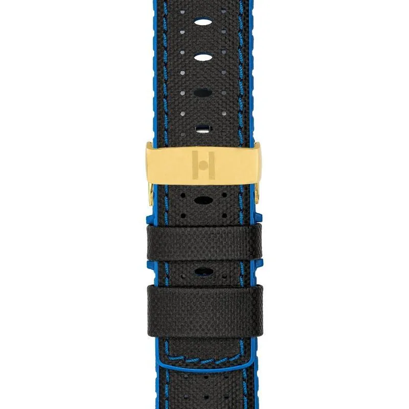 Hirsch ROBBY Sailcloth Effect Performance Watch Strap in BLACK / BLUE