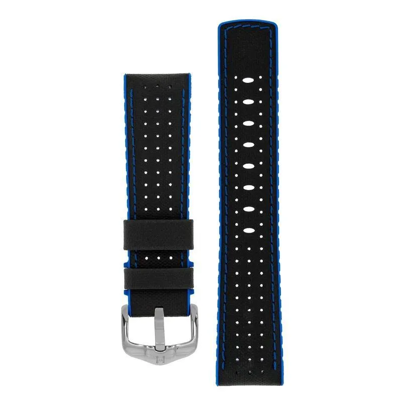 Hirsch ROBBY Sailcloth Effect Performance Watch Strap in BLACK / BLUE