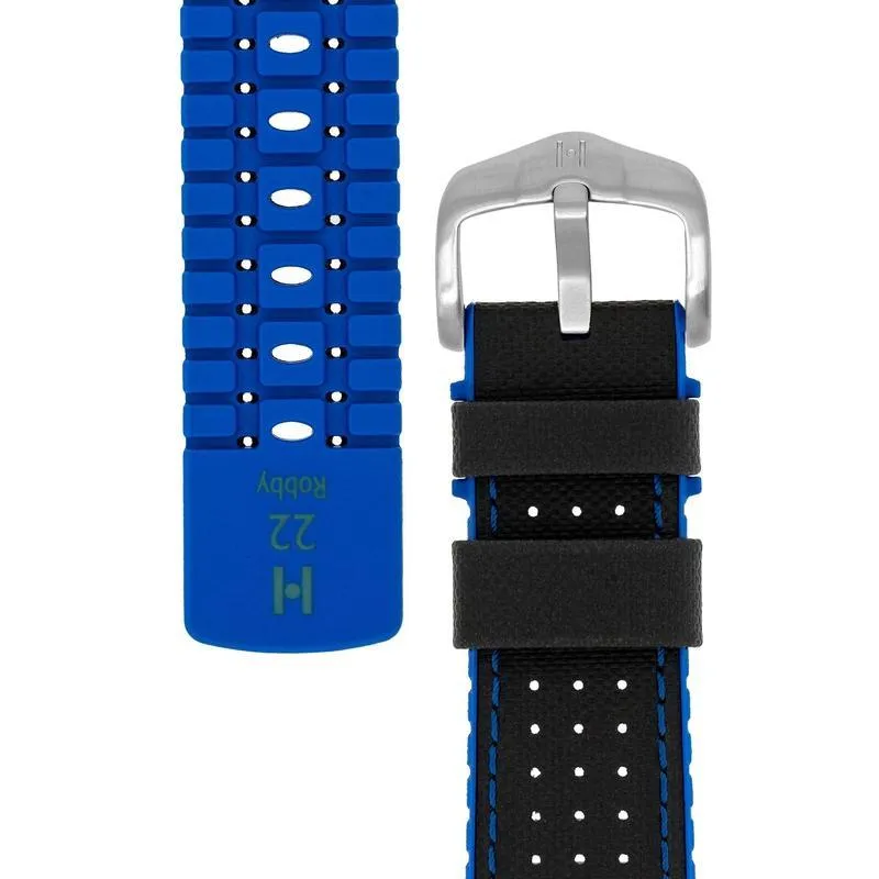 Hirsch ROBBY Sailcloth Effect Performance Watch Strap in BLACK / BLUE