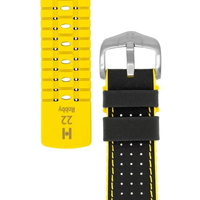 Hirsch ROBBY Sailcloth Effect Performance Watch Strap in BLACK / YELLOW