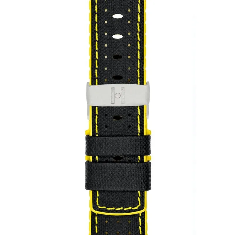 Hirsch ROBBY Sailcloth Effect Performance Watch Strap in BLACK / YELLOW