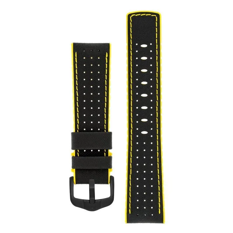 Hirsch ROBBY Sailcloth Effect Performance Watch Strap in BLACK / YELLOW