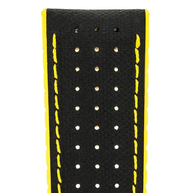 Hirsch ROBBY Sailcloth Effect Performance Watch Strap in BLACK / YELLOW