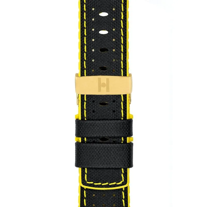 Hirsch ROBBY Sailcloth Effect Performance Watch Strap in BLACK / YELLOW