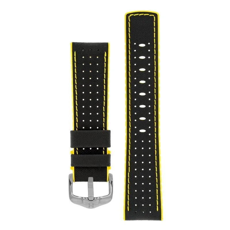 Hirsch ROBBY Sailcloth Effect Performance Watch Strap in BLACK / YELLOW