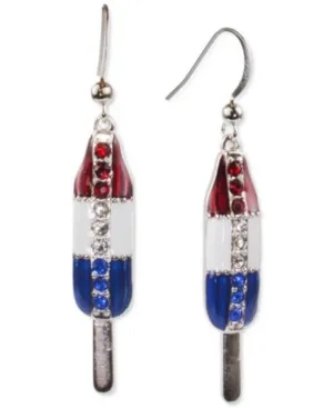 Holiday Lane Silver-Tone Red, White, and Blue Pave Popsicle Drop Earrings