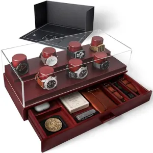 Holme & Hadfield Premium Watch Display Case Holds 7 Watches Wooden Box