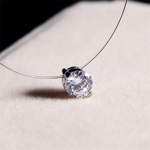 HOT!Transparent Invisible Line Super Shinning Zircon Choker Necklace For Women 2017 New Silver Color CZ Necklace Luxury Jewelry