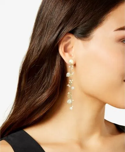 Inc Gold-Tone Disc and Imitation Pearl Shaky Linear Drop Earrings