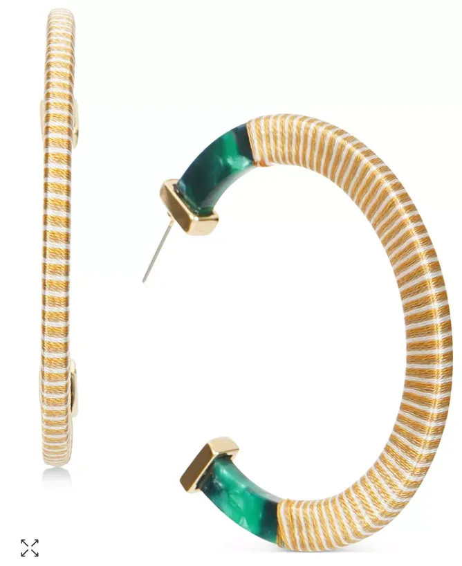 Inc Gold-Tone Large Thread-Wrapped Resin C-Hoop Earrings, 2.25