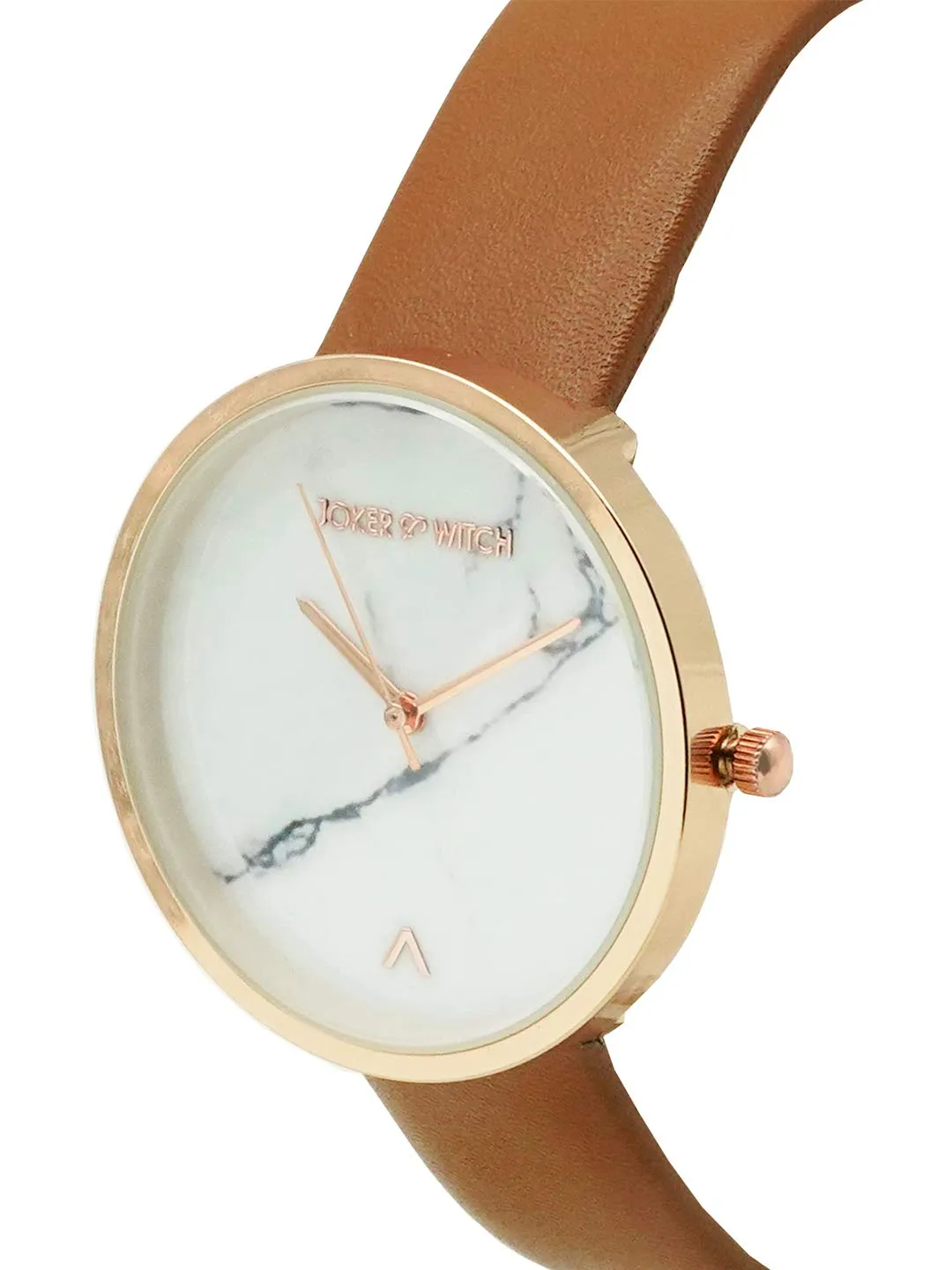 Joker & Witch Hailey White Marble Dial Tan Watch for Women