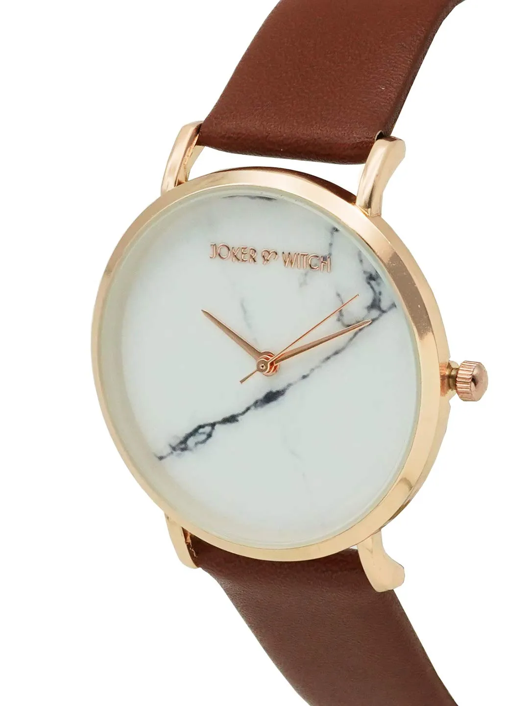 Joker & Witch Hannah White Marble Dial Tan Watch for Women