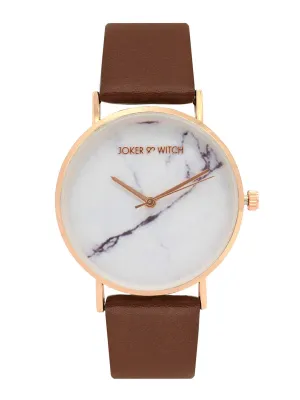 Joker & Witch Hannah White Marble Dial Tan Watch for Women