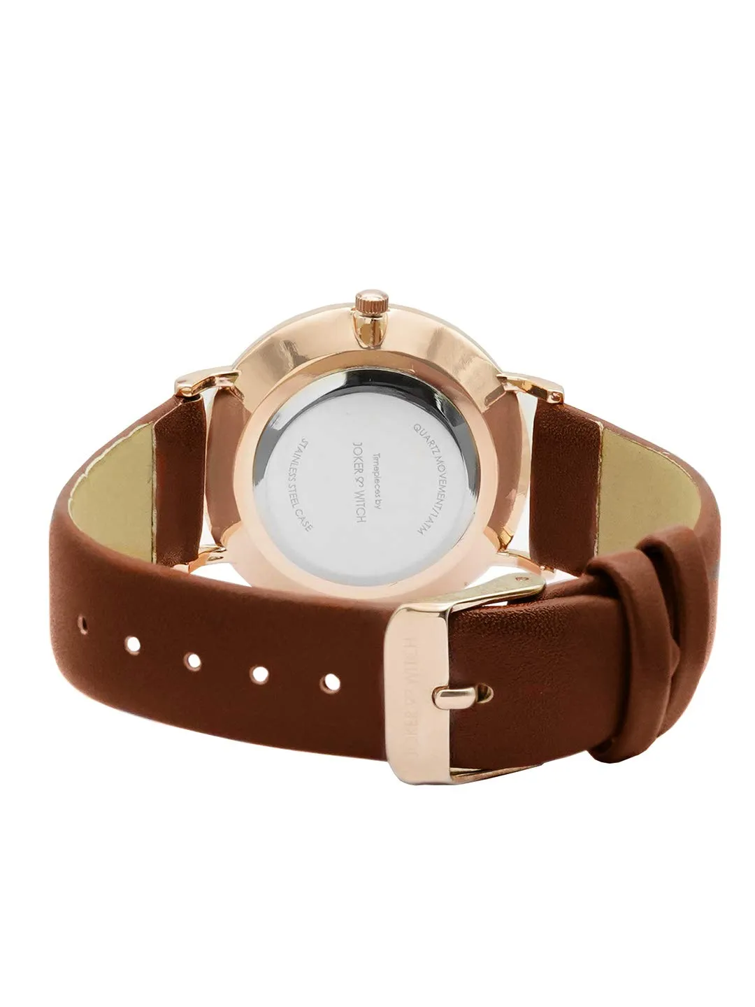 Joker & Witch Hannah White Marble Dial Tan Watch for Women