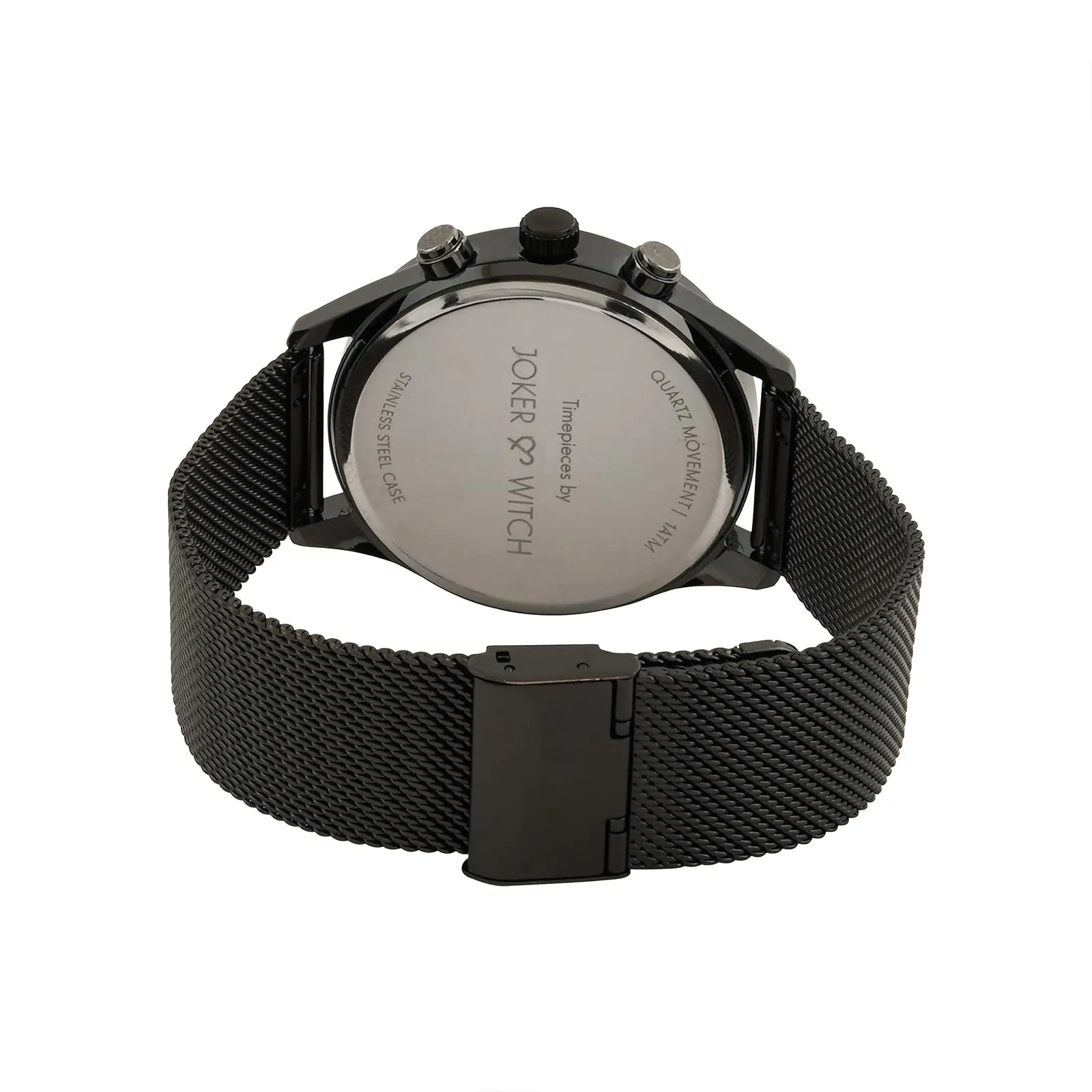 Joker & Witch Quant Black Dial Gunmetal Mesh Strap Watch