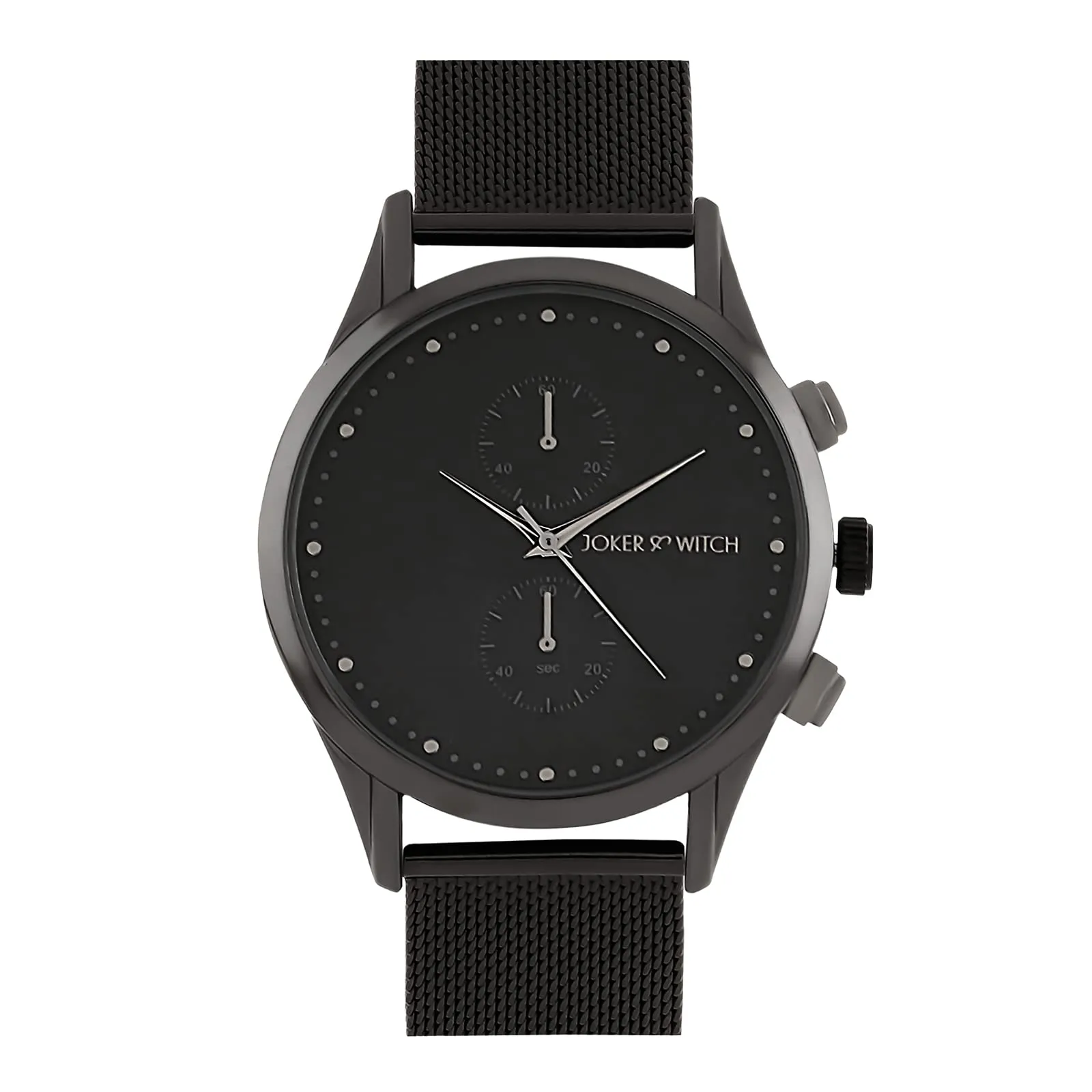 Joker & Witch Quant Black Dial Gunmetal Mesh Strap Watch