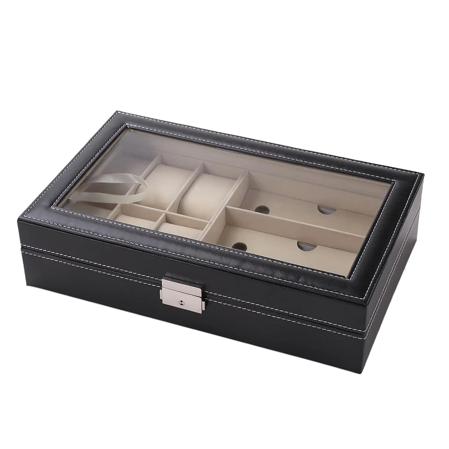 Kuber Industries 6 Slot Watch Storage Box With 3 Slot Glasses organizer|Black|Pack of 3|