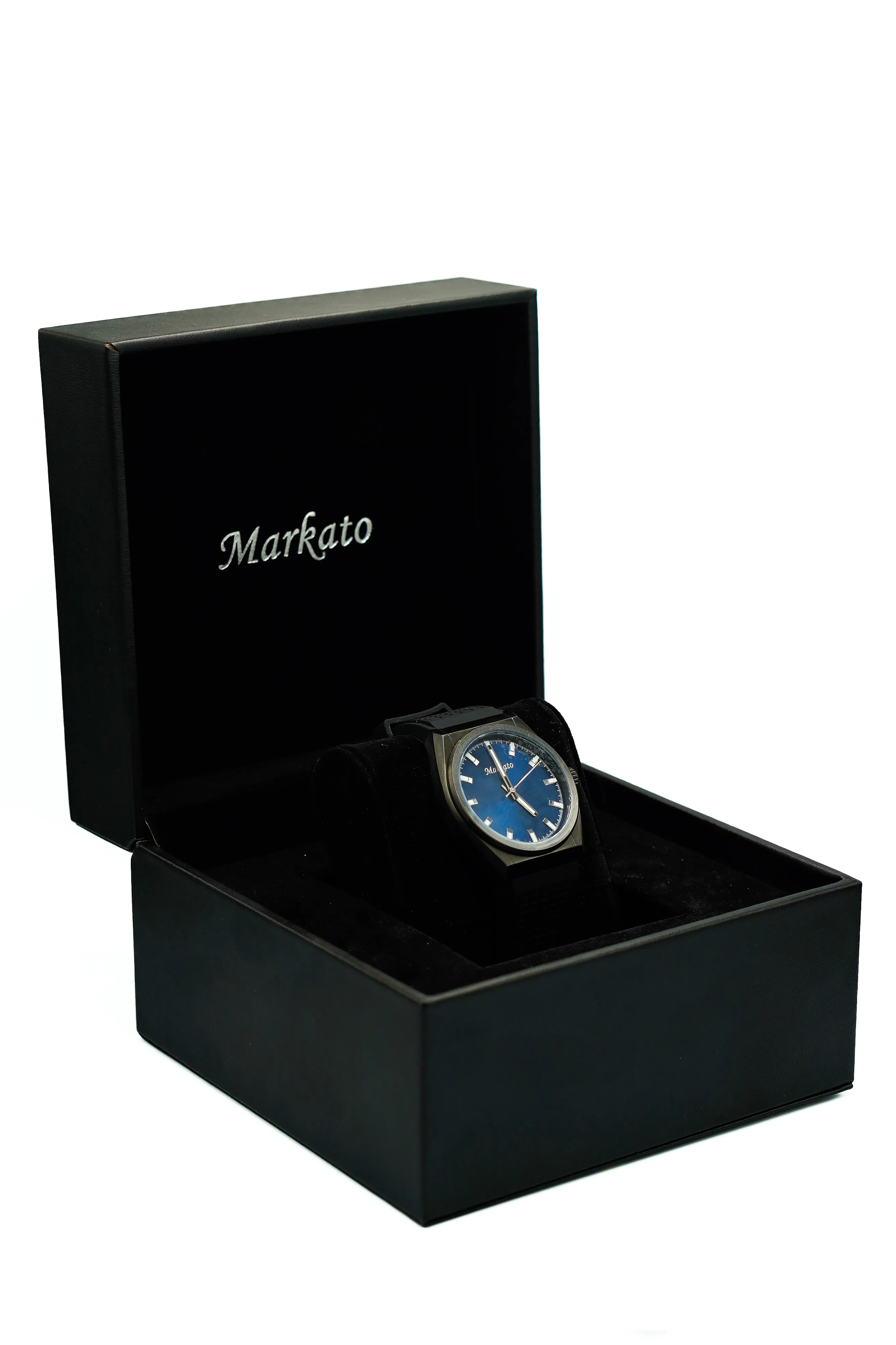 MARKATO Men Watch with Blue Dial & Black Rubber Strap