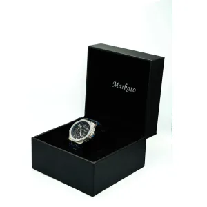 MARKATO Men Watch with Silver Box and Blue Rubber Strap