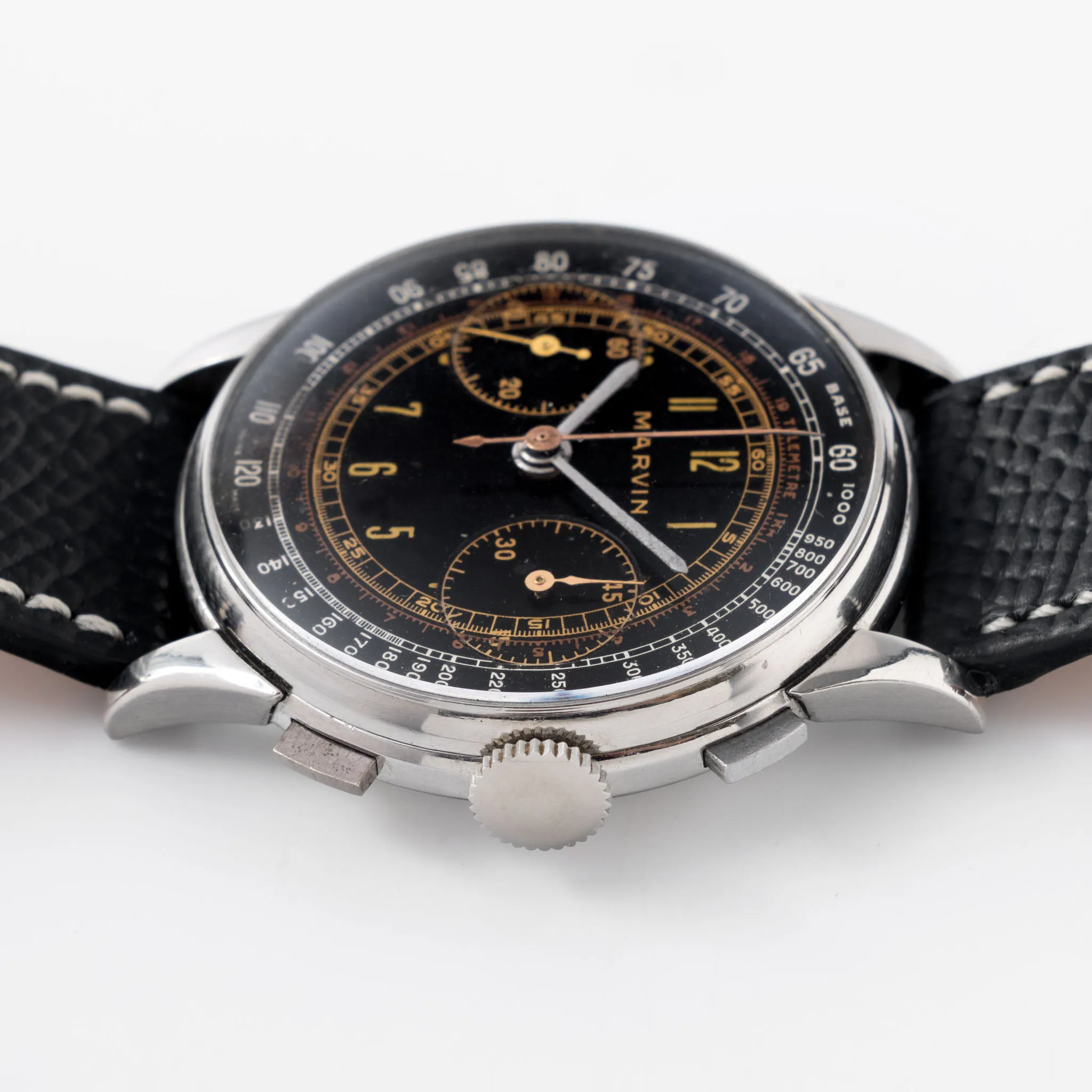 Marvin Chronograph Oversized Black Dial Multi-scale Valjoux 22 Chronograph