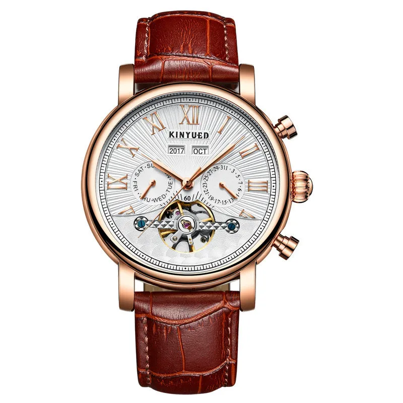 Men's Authentic Leather Hollow Out Mechanical Watch