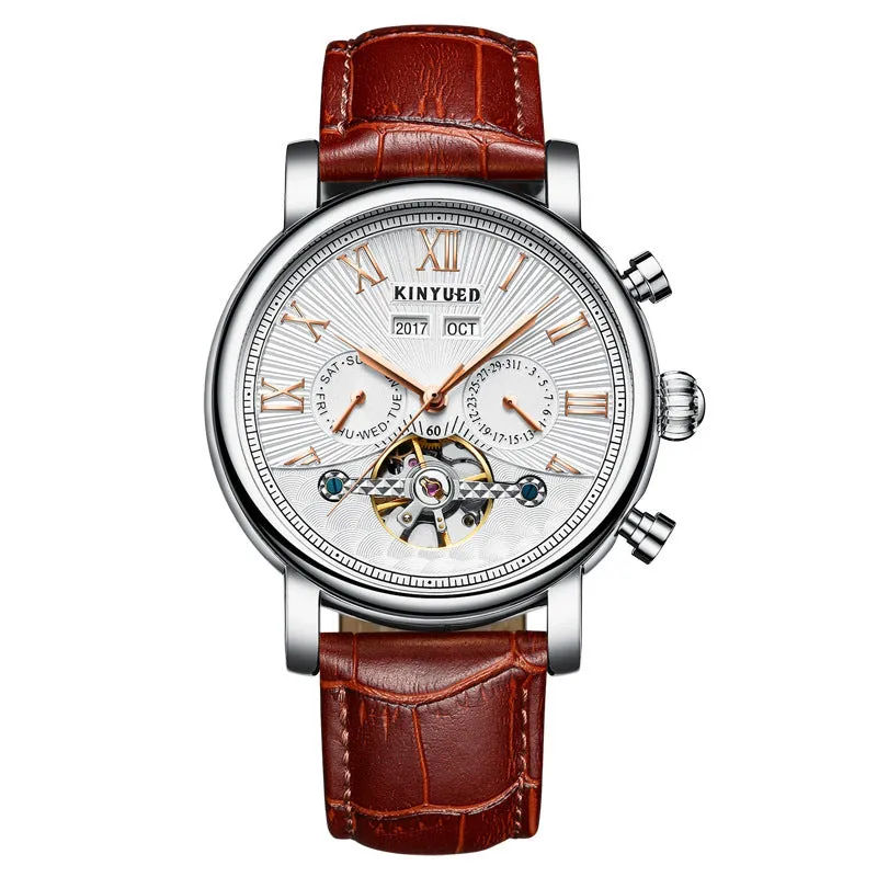 Men's Authentic Leather Hollow Out Mechanical Watch