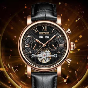 Men's Authentic Leather Hollow Out Mechanical Watch