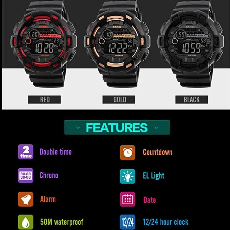 Men's Digital Sports Watch LED Screen & Waterproof with Backlight