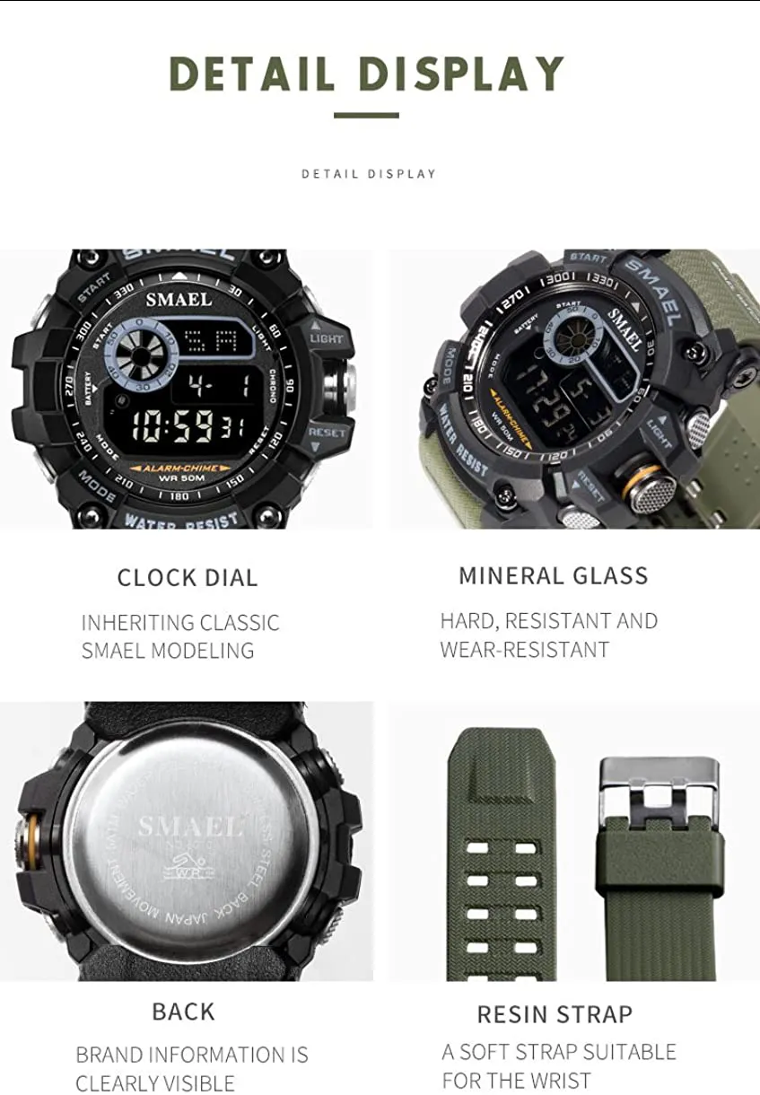 Mens Digital Sports Watches Multifunctional 50M Waterproof LED Alarm Backlight Watch