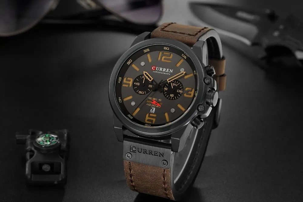 Men's Watches - Quartz Military Genuine Leather Waterproof Sport Wristwatch