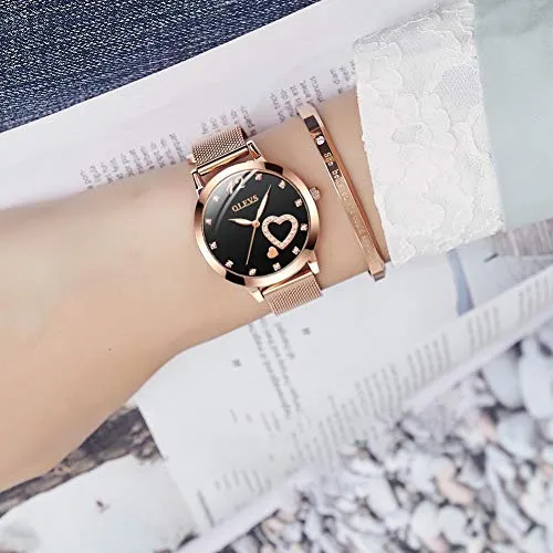 OLEVS Wrist Watches for Women Fashion Rose Gold Steel Strip Quartz Wristwatch Gifts for Ladies