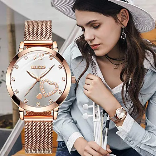 OLEVS Wrist Watches for Women Fashion Rose Gold Steel Strip Quartz Wristwatch Gifts for Ladies