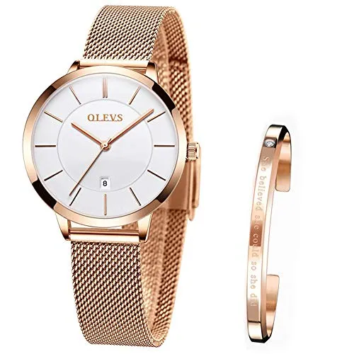 OLEVS Wrist Watches for Women Fashion Rose Gold Steel Strip Quartz Wristwatch Gifts for Ladies