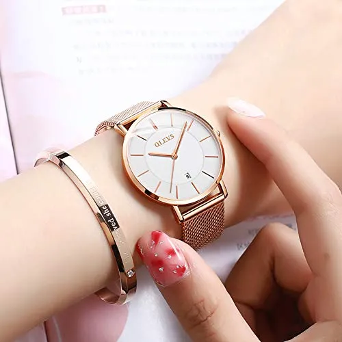 OLEVS Wrist Watches for Women Fashion Rose Gold Steel Strip Quartz Wristwatch Gifts for Ladies