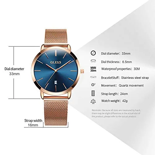 OLEVS Wrist Watches for Women Fashion Rose Gold Steel Strip Quartz Wristwatch Gifts for Ladies