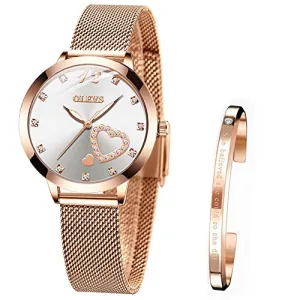 OLEVS Wrist Watches for Women Fashion Rose Gold Steel Strip Quartz Wristwatch Gifts for Ladies