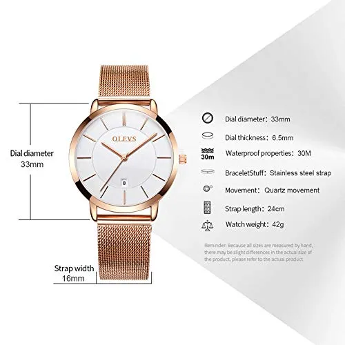 OLEVS Wrist Watches for Women Fashion Rose Gold Steel Strip Quartz Wristwatch Gifts for Ladies