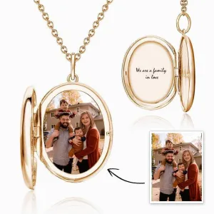 Oval Photo Locket Necklace With Engraving Rose Gold Plated