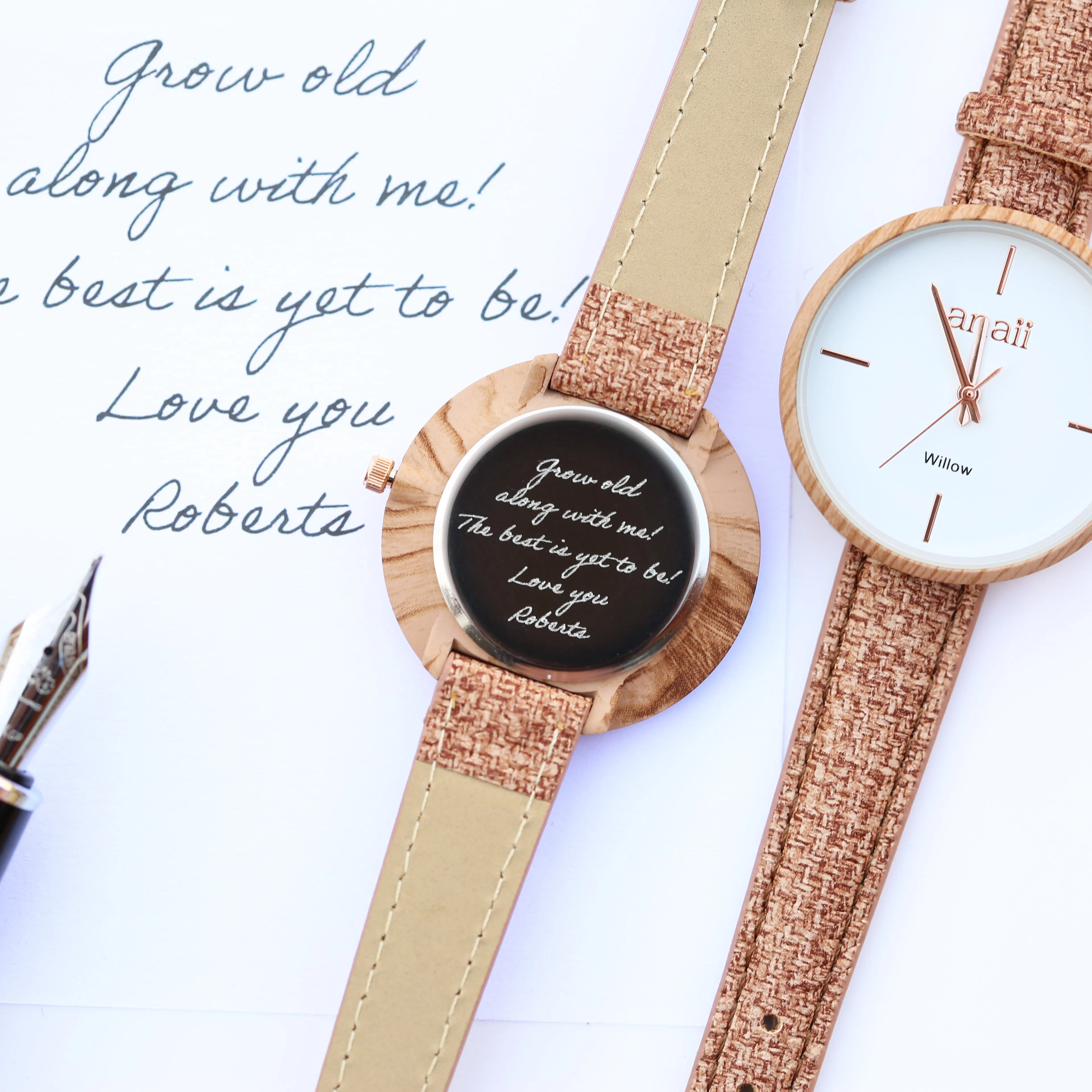 Personalised Womens Handwriting Engraved Anaii Watch - Hazel Wood