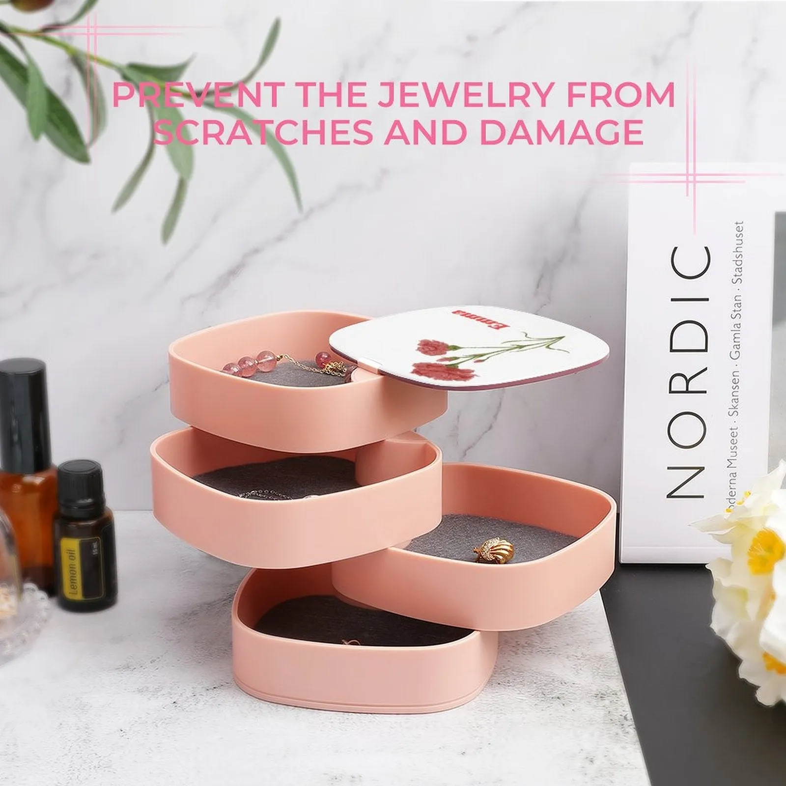 Personalized Travel Jewelry Box Rotating Pink Jewelry Box for Mom Sister Friends