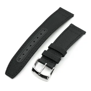 Q.R. Black Sailcloth Watch Band with leather lining, 19mm, 20mm or 23mm