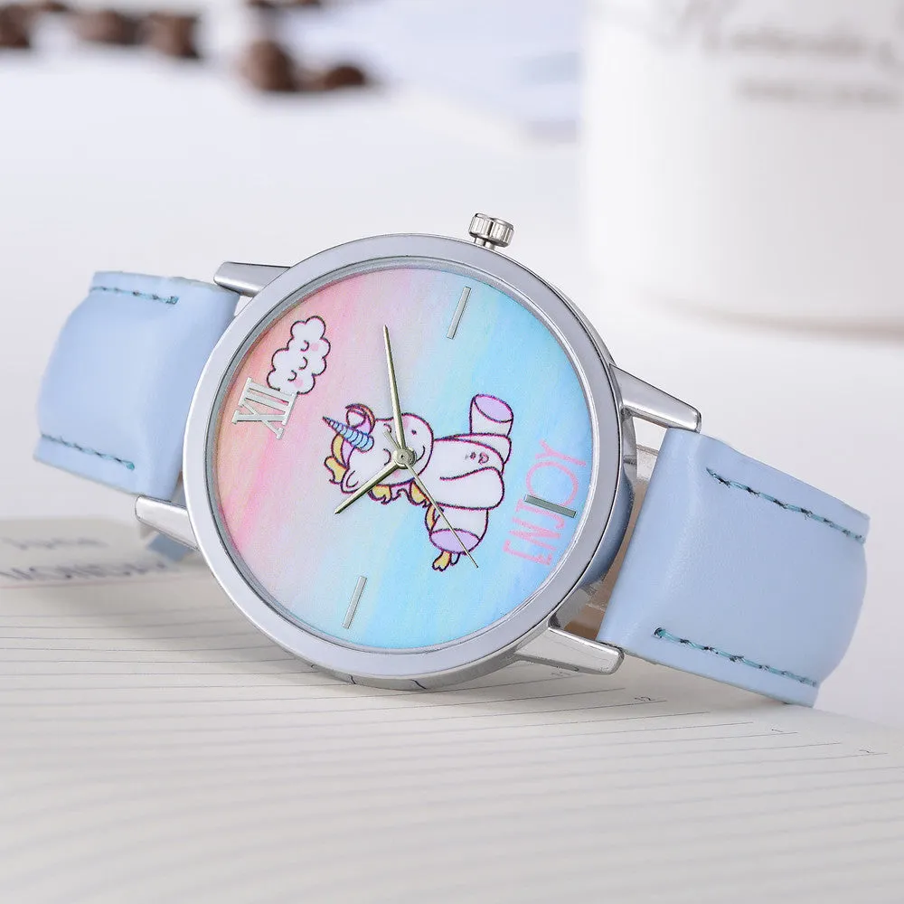 Quartz Fashion Cute Kids Girls Leather Band Analog